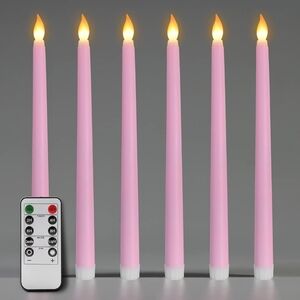 (6) Pink LED Taper Candles with Remote